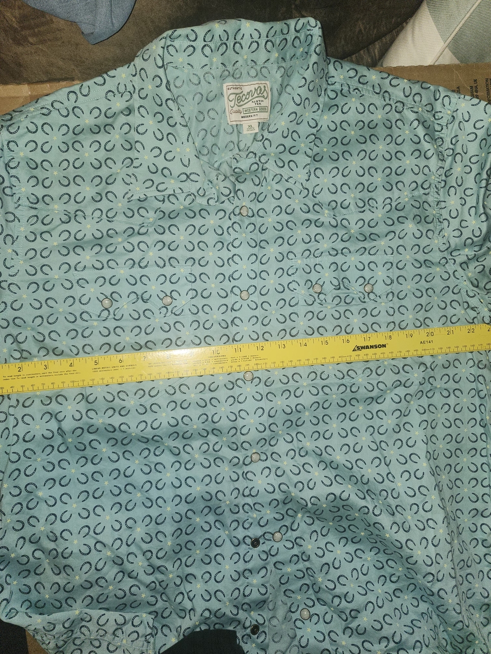 Tecovas Men’s Light Blue Printed Button-Up Shirt xl sawtooth pocket